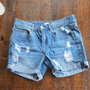 Blue Asphalt Ripped Denim Jean Shorts